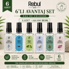 Rebul 6'lı Avantaj Kolonya Seti 50 ml Pet Şişe Aqua Lime Magnolia Bouquet Pine Forest Azure Noir