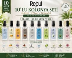 Rebul 10'lu 50 ml Sprey Kolonya Seti Pet Şişe 10 Farklı Koku Ferahlatıcı Avantaj Paketi