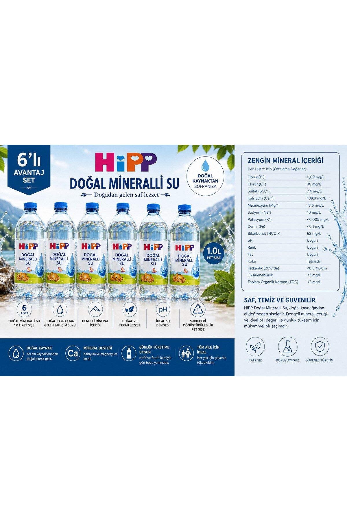 HiPP Doğal Mineralli Su 1 Litre 6'lı Avantajlı Set