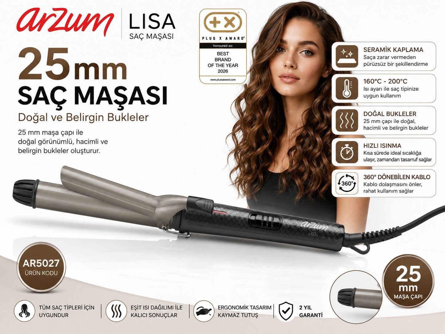 Arzum AR5027 Lisa 25 mm Seramik Saç Maşası