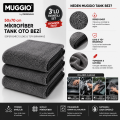 Muggio 50x70 Mikrofiber Tank Oto Kurulama Bezi 3'lü Avantaj Seti | Süper Emici, Tüy Hav Bırakmaz