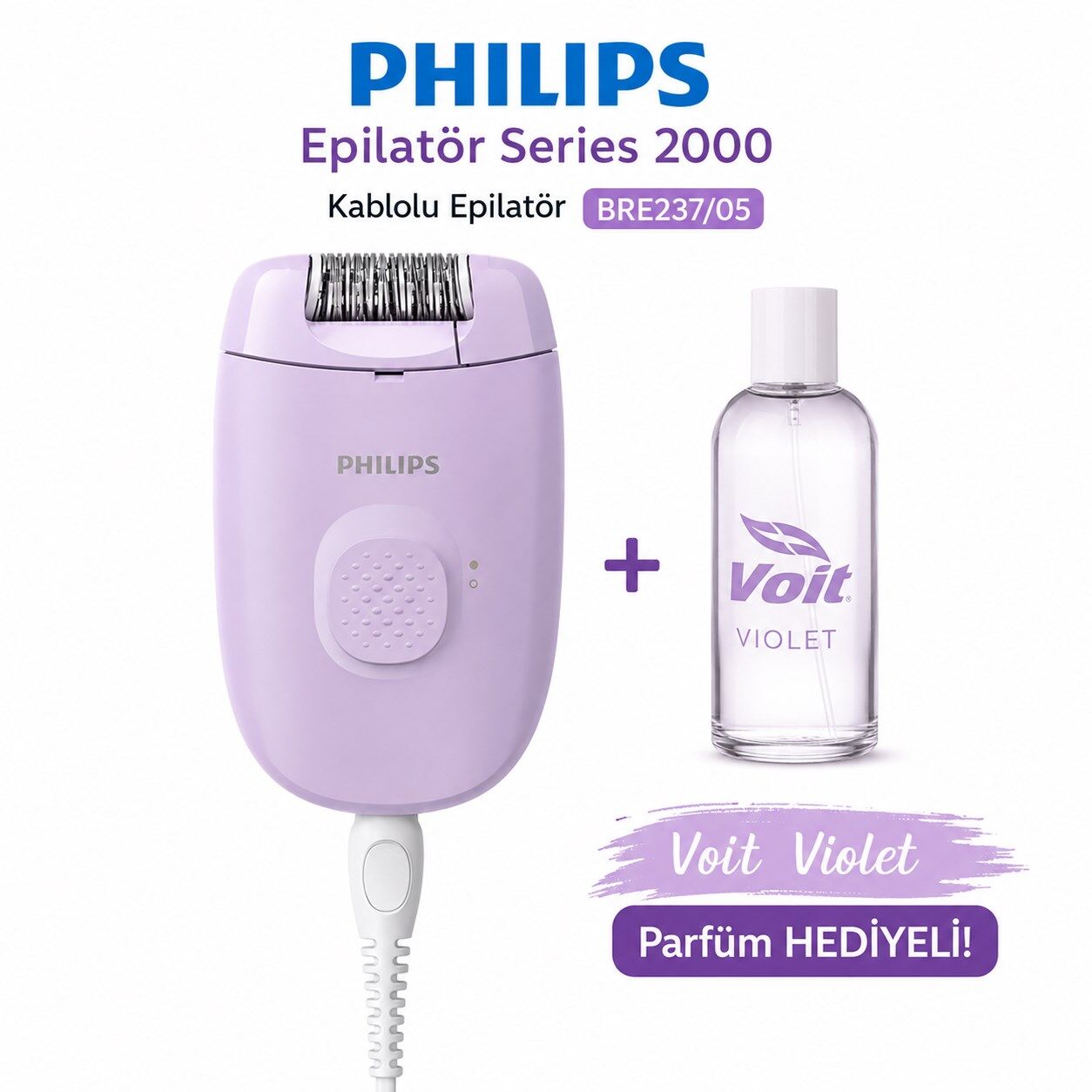 Philips Epilatör Series 2000 BRE237/05 Kablolu Epilatör + Voilet 100 ml Kadın Parfüm Hediyeli
