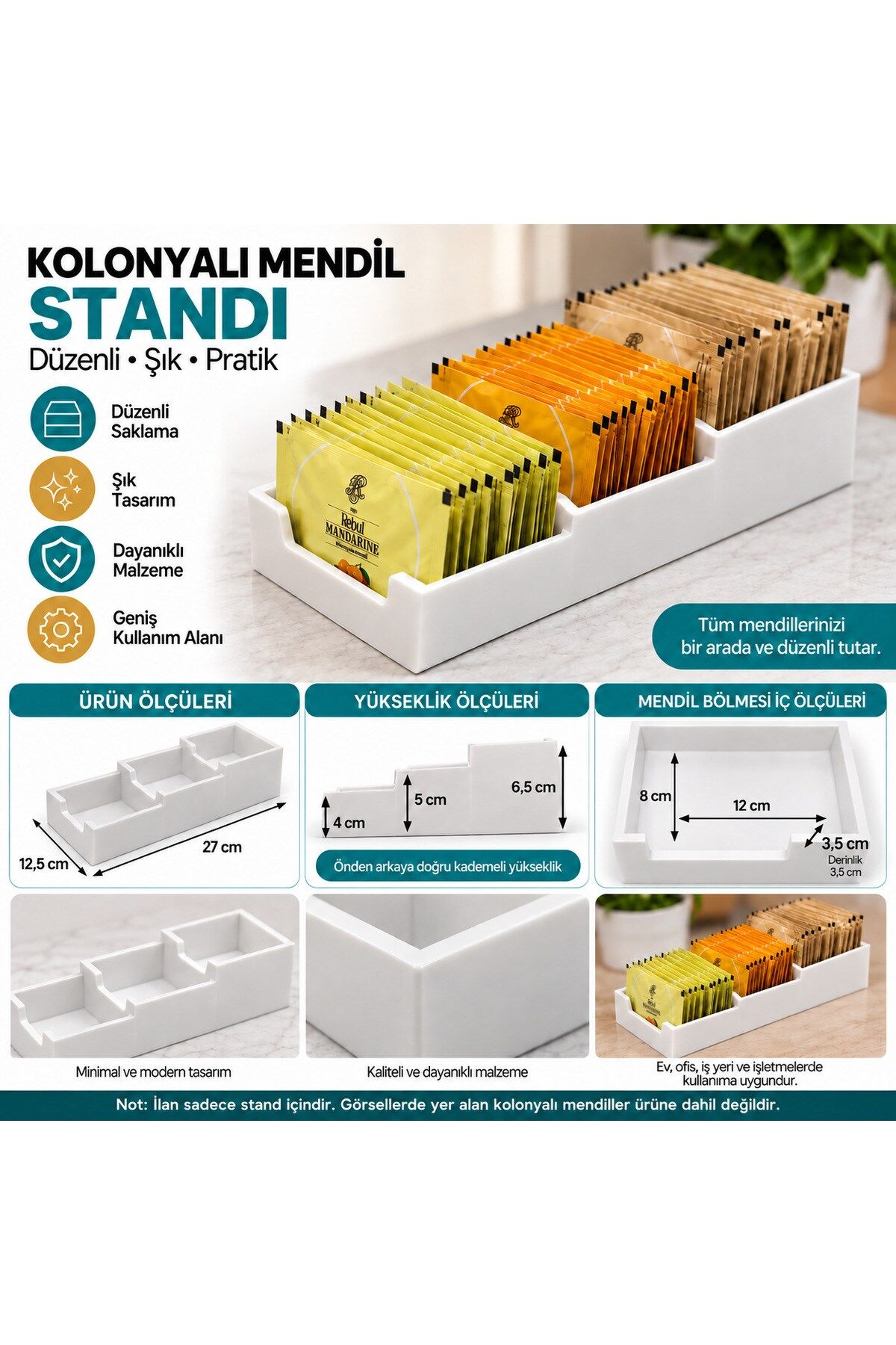 Evcibiz 3 Bölmeli Kolonyalı Mendil Standı Masaüstü Düzenleyici Organizer
