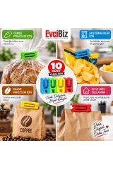 Evcibiz Poşet Paket Mandalı Klipsi 10'lu Karma Renk PLA Çevre Dostu Kese ve Ambalaj Mandalı